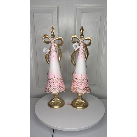 Pink & Gold Glam Christmas Tree Décor – Pearl Bow Finial – Baroque Lace Detail - Picture 2 of 12